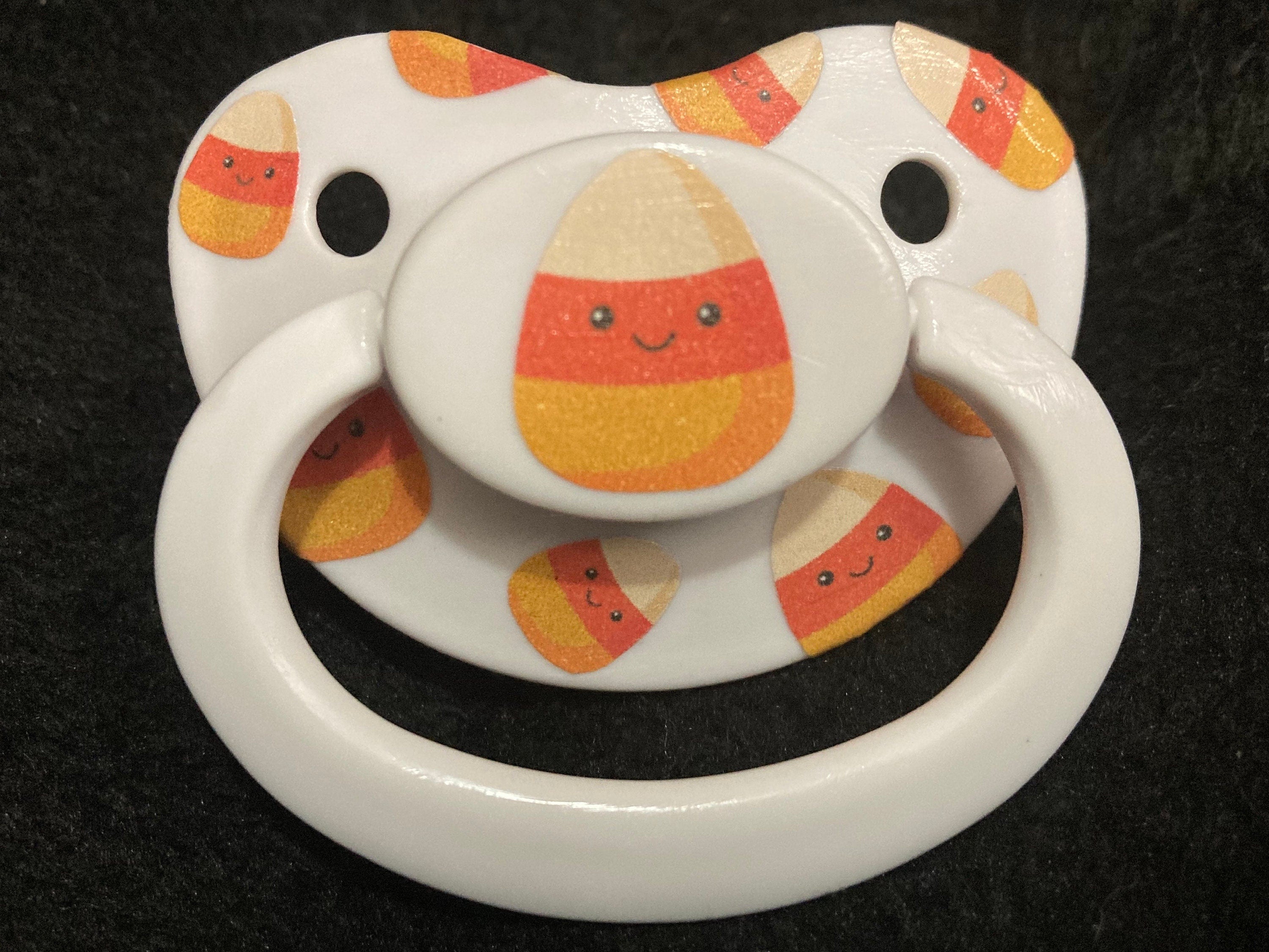 Candy Corn Collage Adult Pacifier, Goth Spooky Halloween Little Space Gear