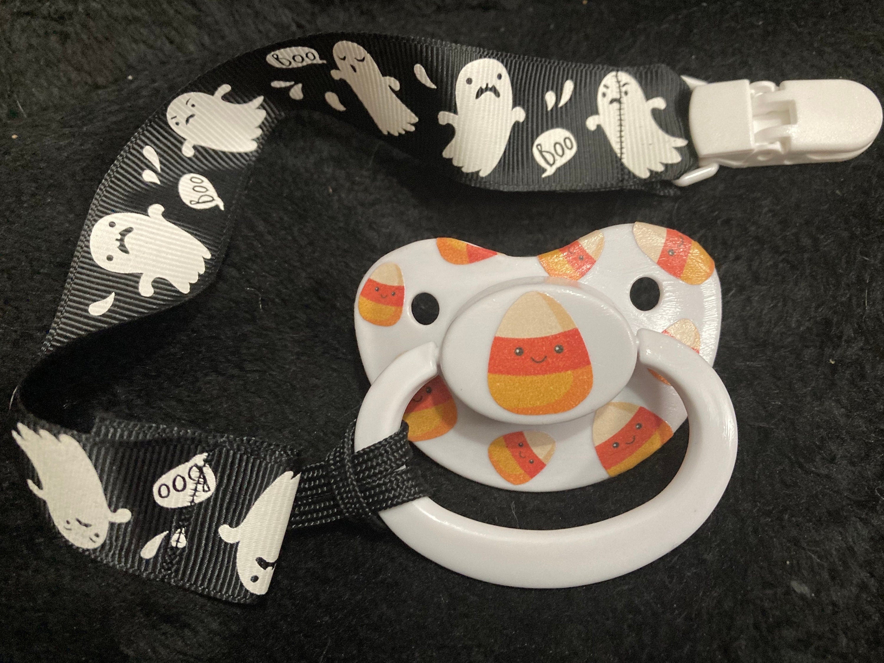 Candy Corn Collage Adult Pacifier, Goth Spooky Halloween Little Space Gear