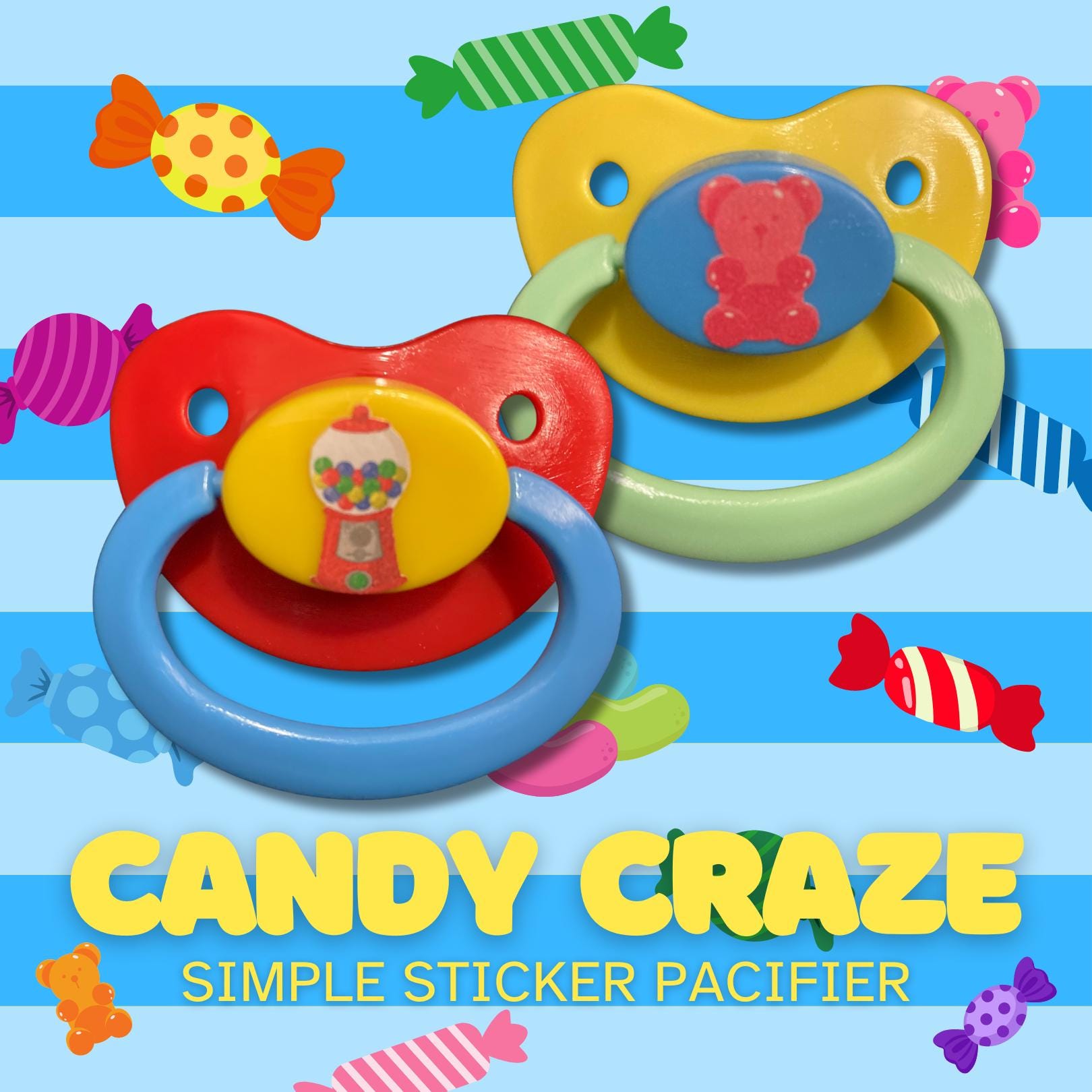 Candy Craze Adult Pacifier, Gumball machine, Gummy Bear, Jelly Bean, Kidcore Candy Little, Space Gear