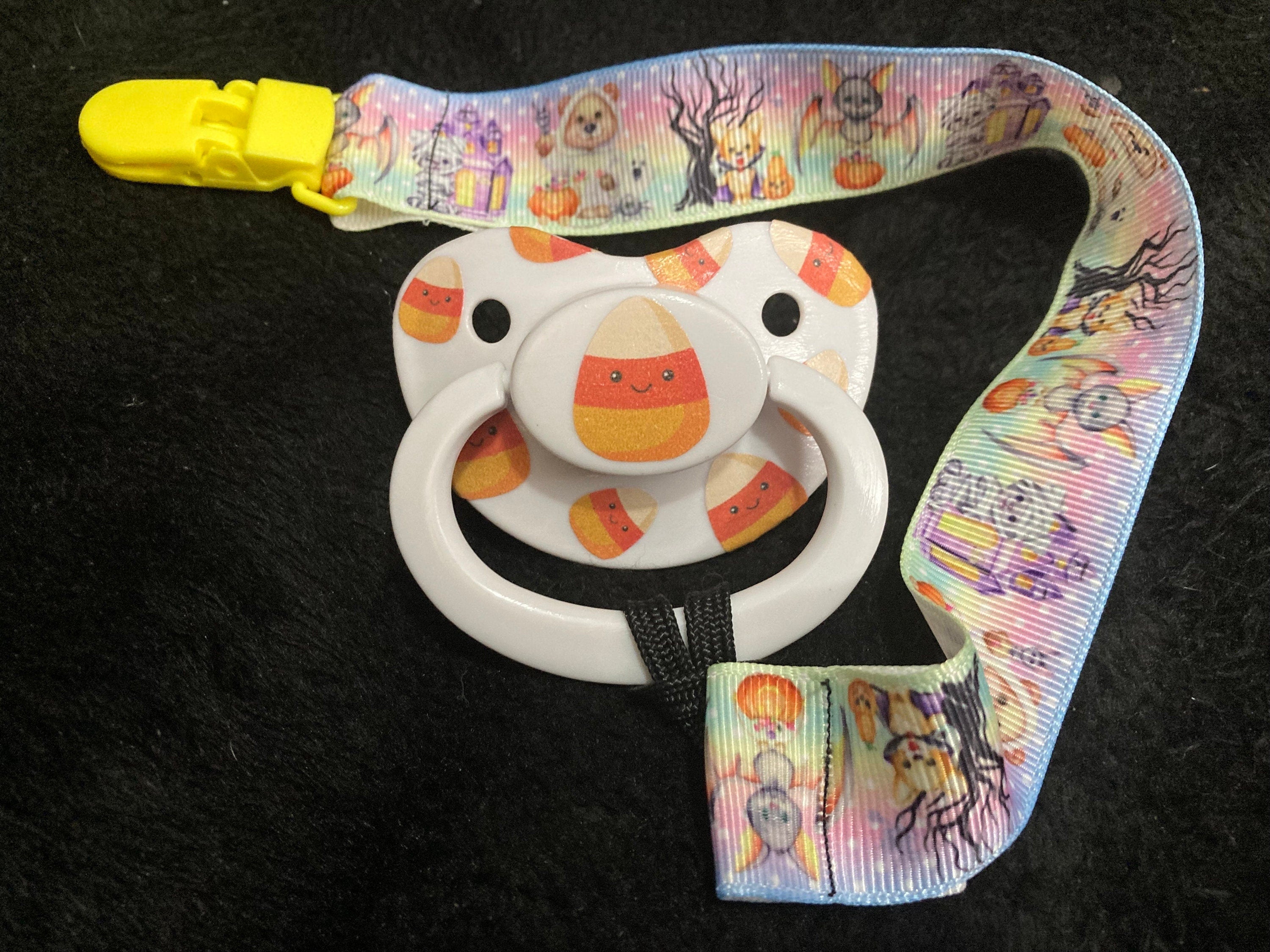 Candy Corn Collage Adult Pacifier, Goth Spooky Halloween Little Space Gear