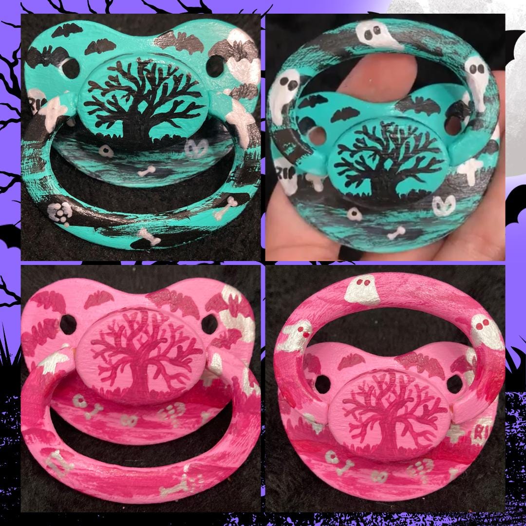 Spooky Hollow Hand-Painted Adult Pacifier, Goth Halloween Little Space Gear