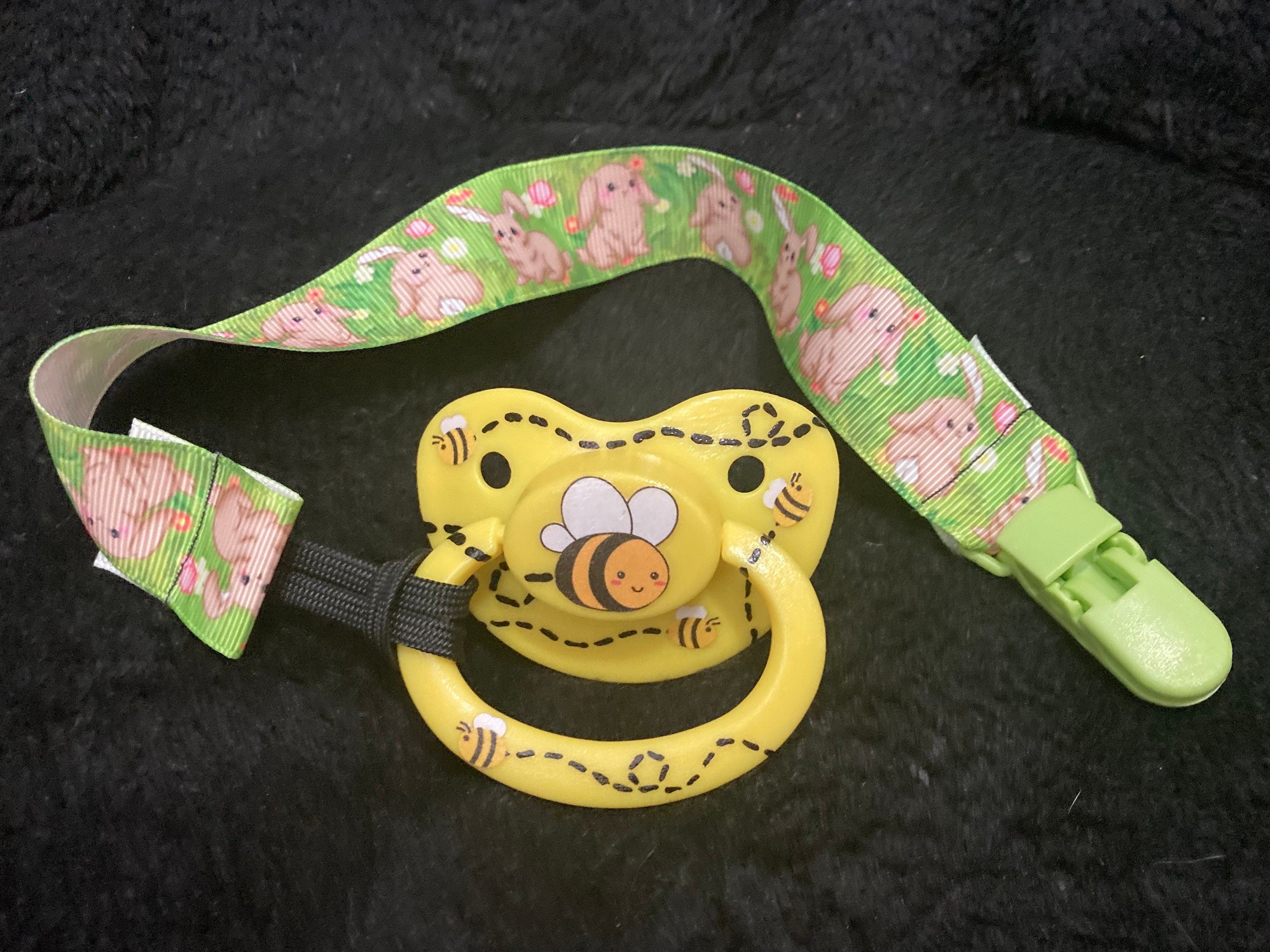 Buzzing Bees Mixed Medium Sticker Collage Painted Adult Pacifier, Little Space Gear