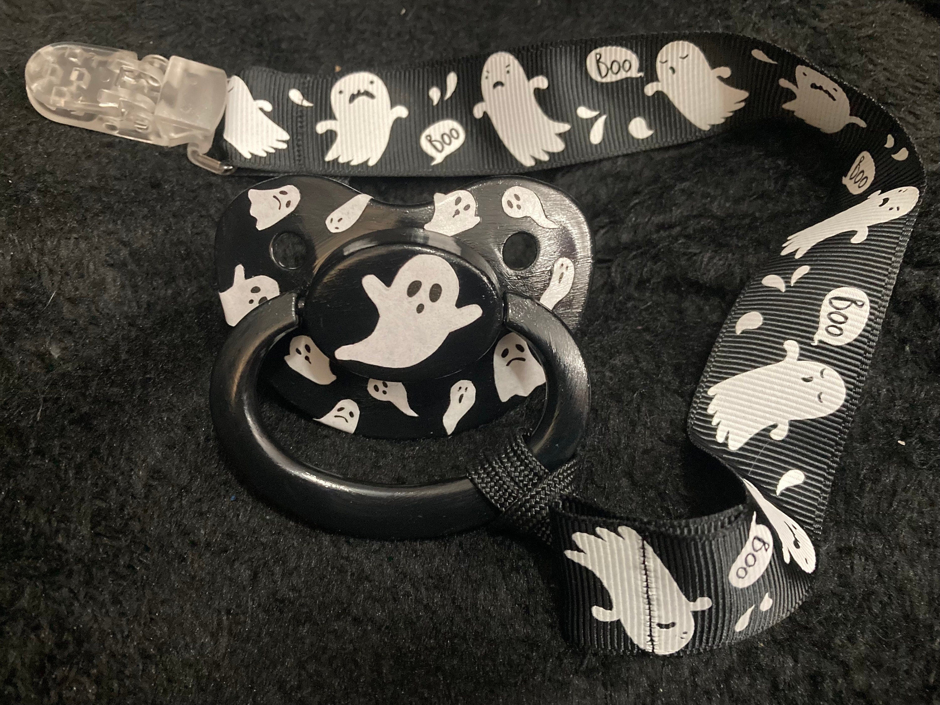 Ghosties Collage Adult Pacifier, Goth Spooky Halloween Little Space Gear