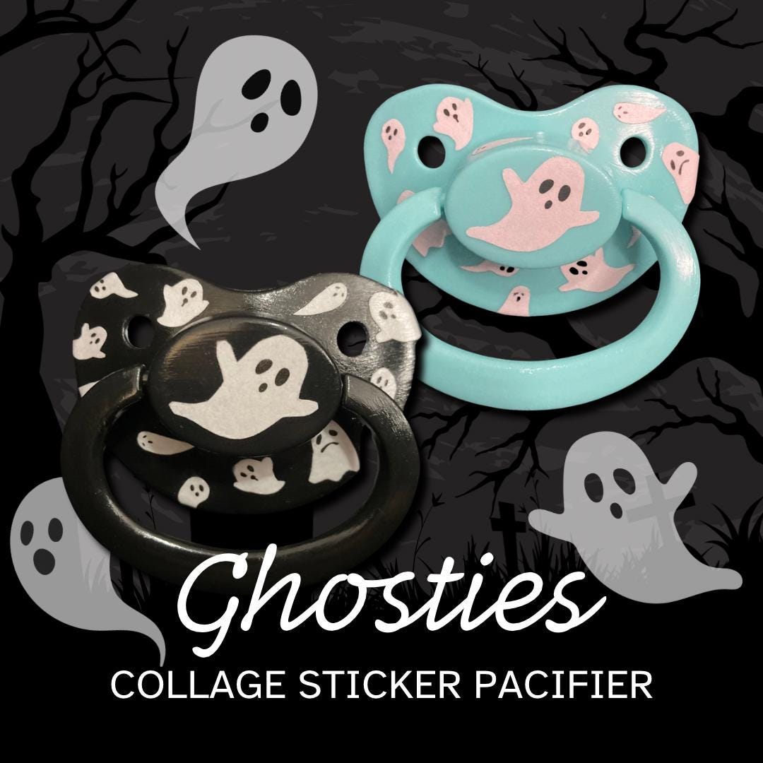 Ghosties Collage Adult Pacifier, Goth Spooky Halloween Little Space Gear