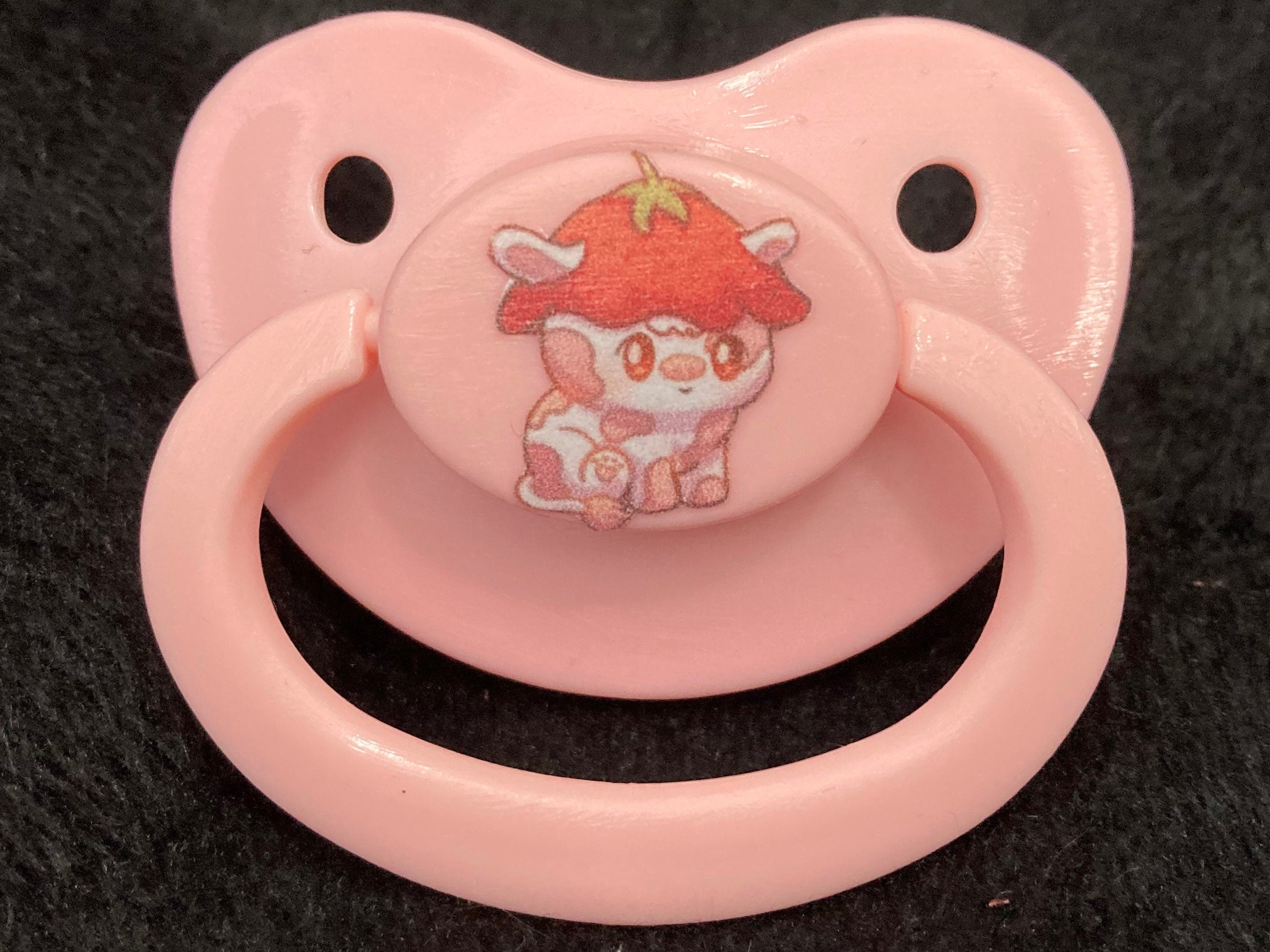 Berry Bovine Adult Pacifier, Strawberry Cow Cottagecore Cute Kawaii Little Space Gear
