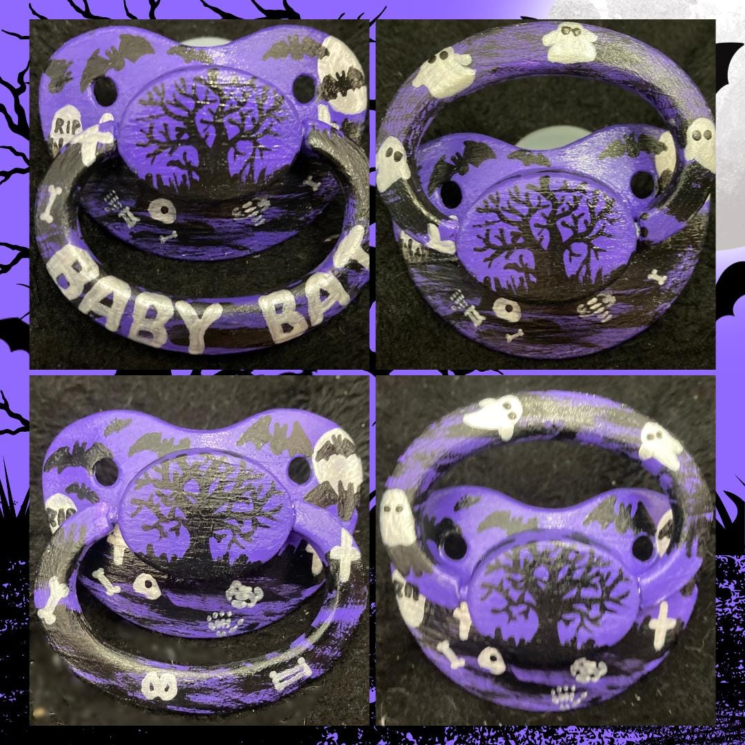 Spooky Hollow Hand-Painted Adult Pacifier, Goth Halloween Little Space Gear