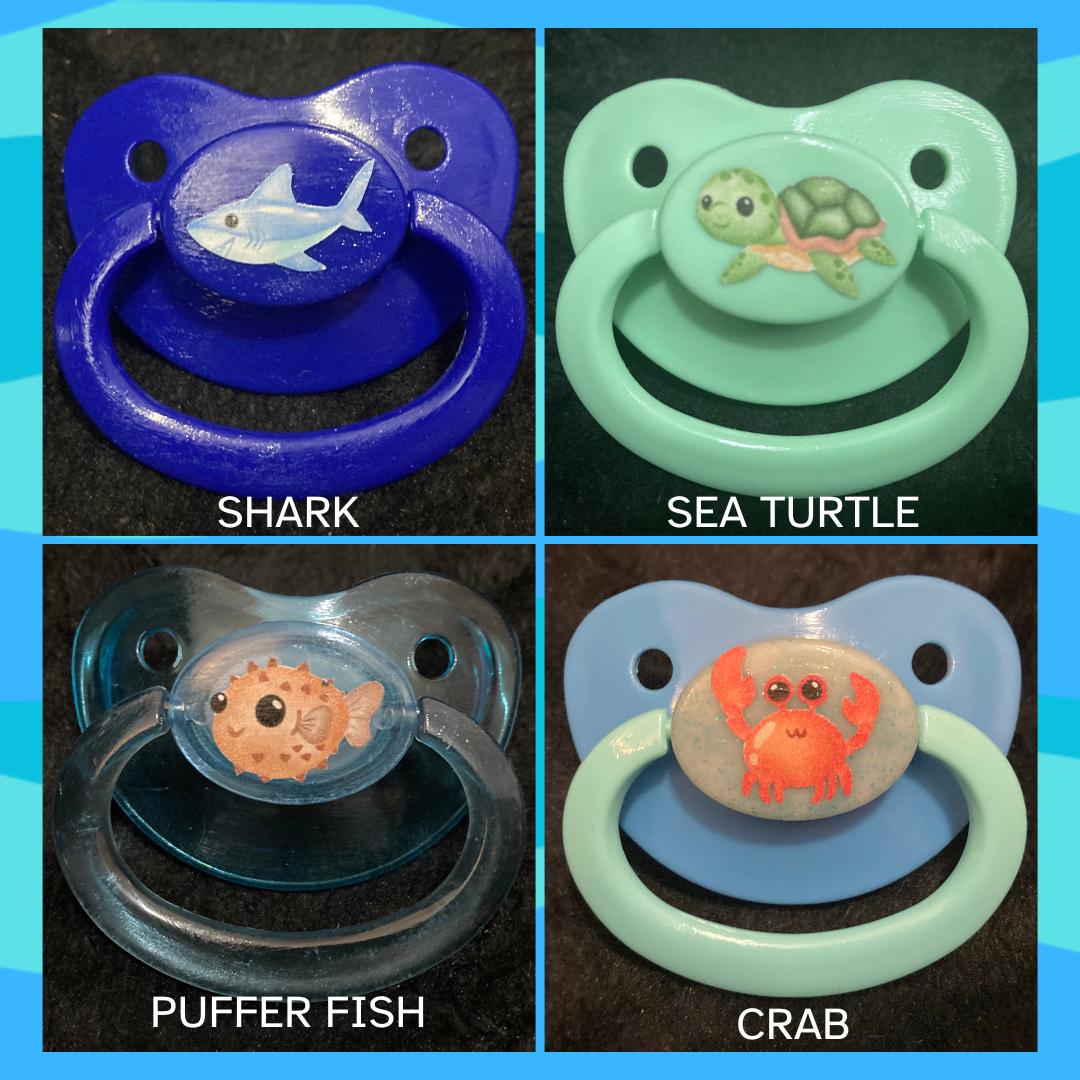 Coral Critter Adult Pacifier, Sea Turtle, Shark, Fish, Ocean Tropical Underwater Little Space Gear