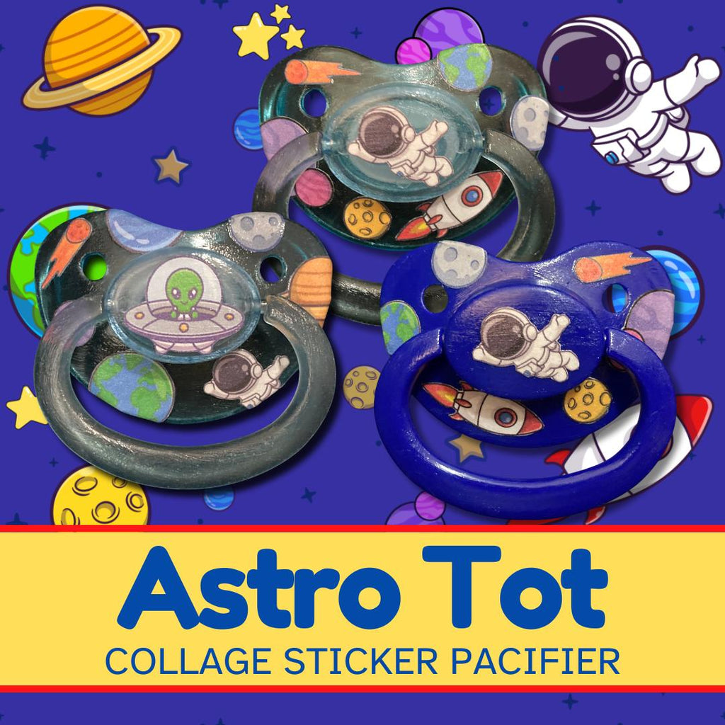 Astro Tot Sticker Collage Adult Pacifier, Outer Space, Galaxy Little Space Gear