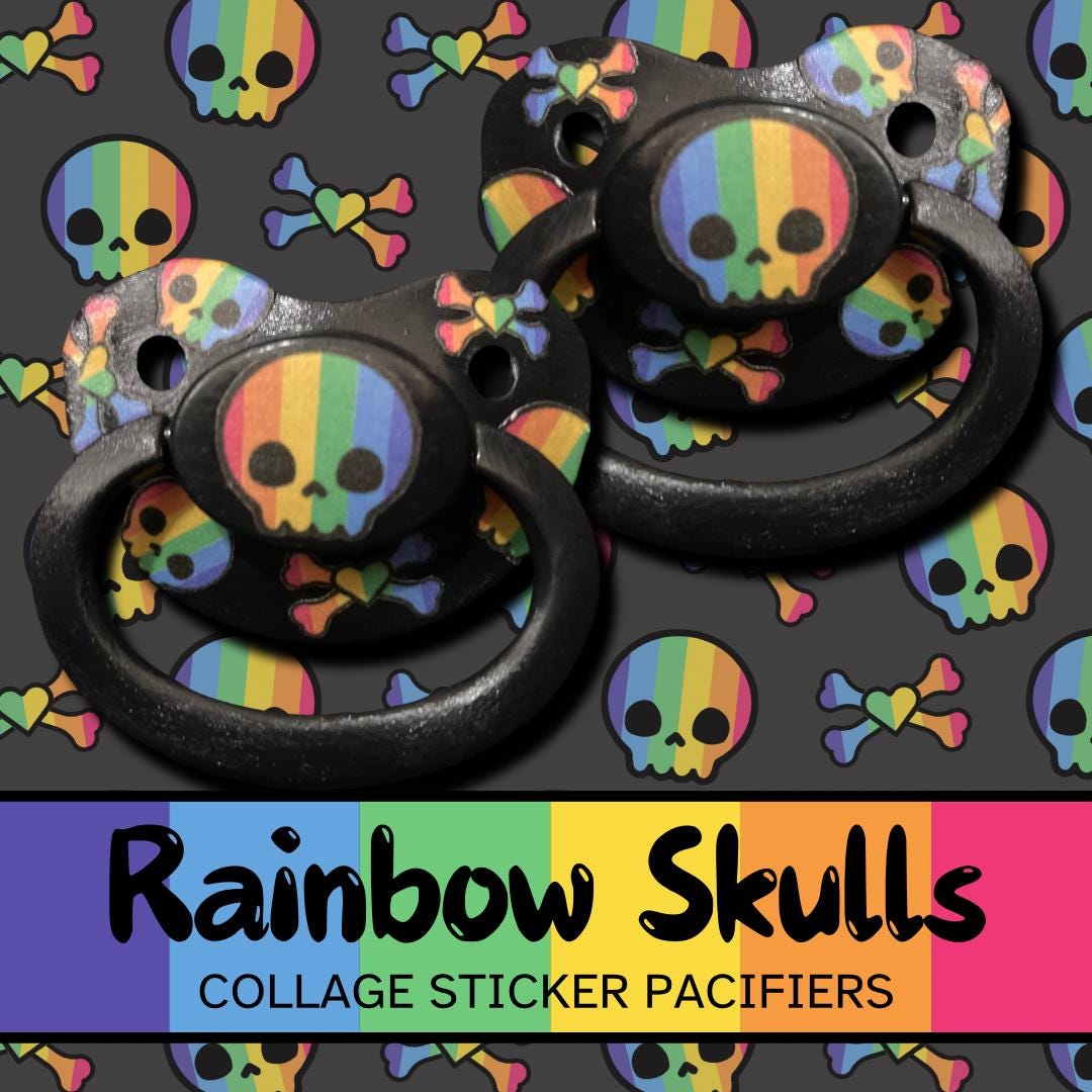 Rainbow Skull Collage Adult Pacifier, Little Space Agere Gear