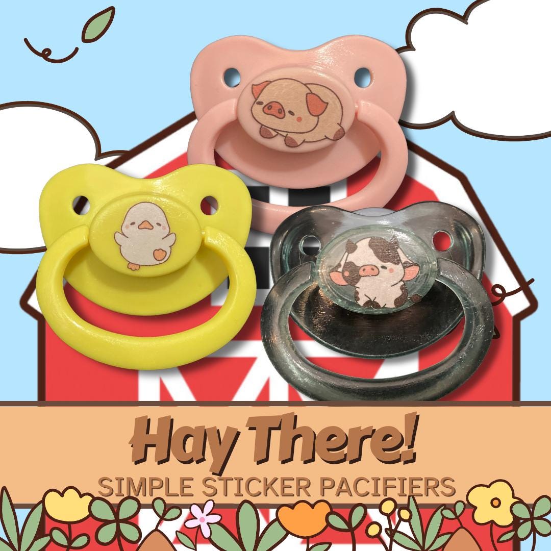 Hay There! Adult Pacifier, Farm, Barnyard, Pig, Horse, Cow, Goat, Sheep, Lamb, Ram Little Space Gear
