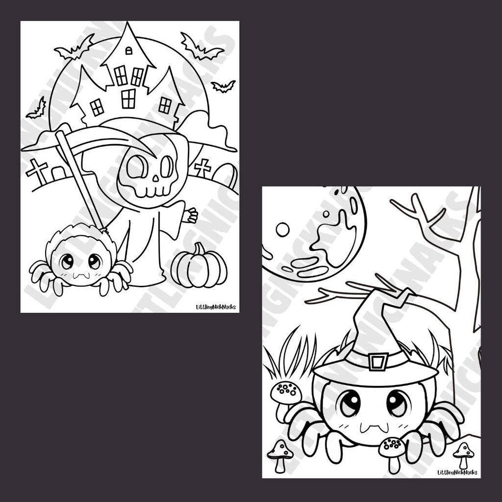 Cobweb Cuties Coloring Pages, Little Space Halloween Spooky Goth Coloring