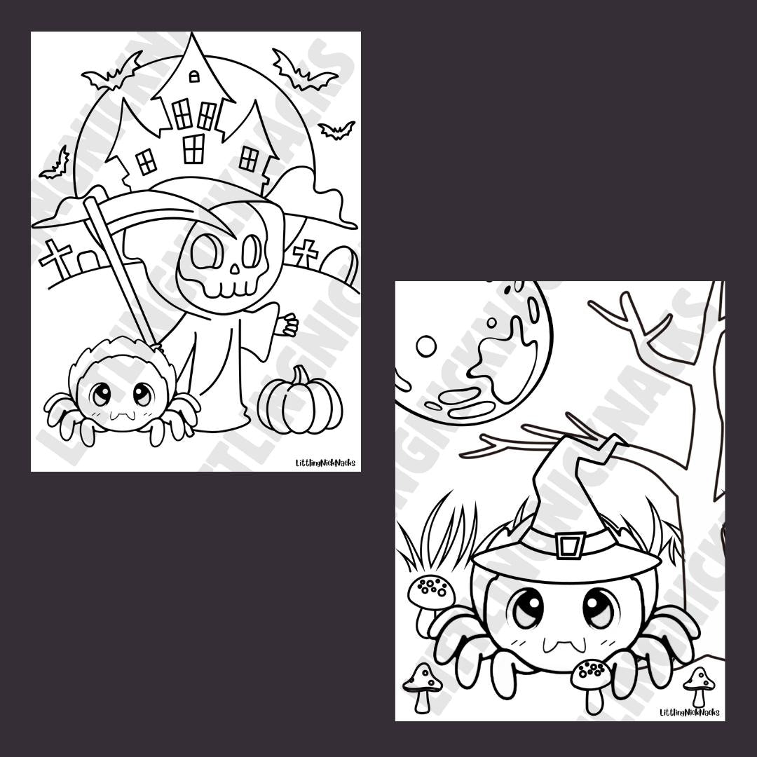 Cobweb Cuties Coloring Pages, Little Space Halloween Spooky Goth Coloring
