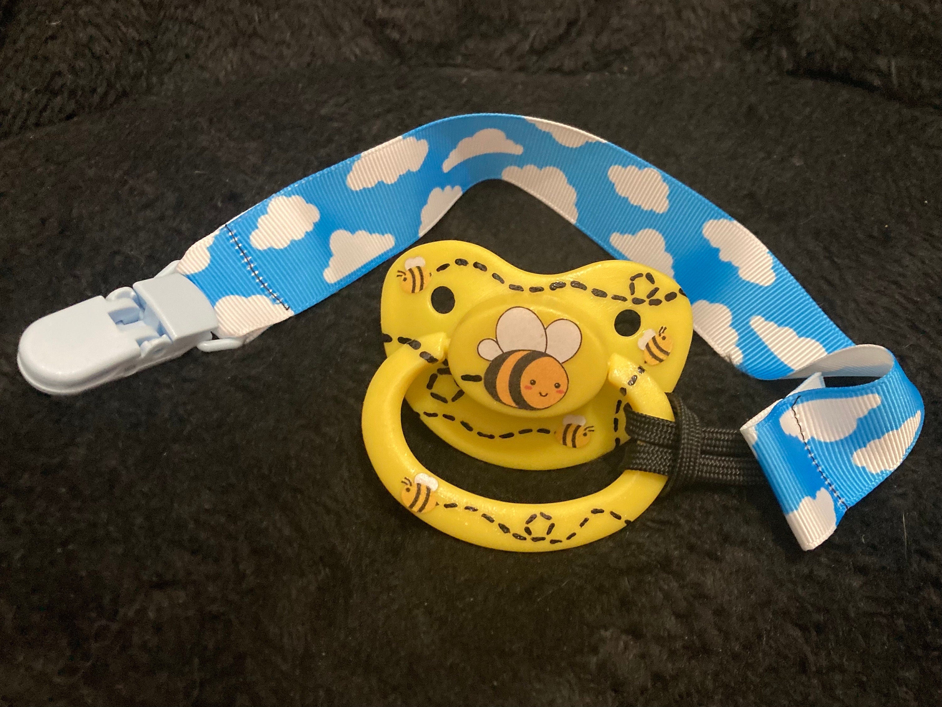 Buzzing Bees Mixed Medium Sticker Collage Painted Adult Pacifier, Little Space Gear