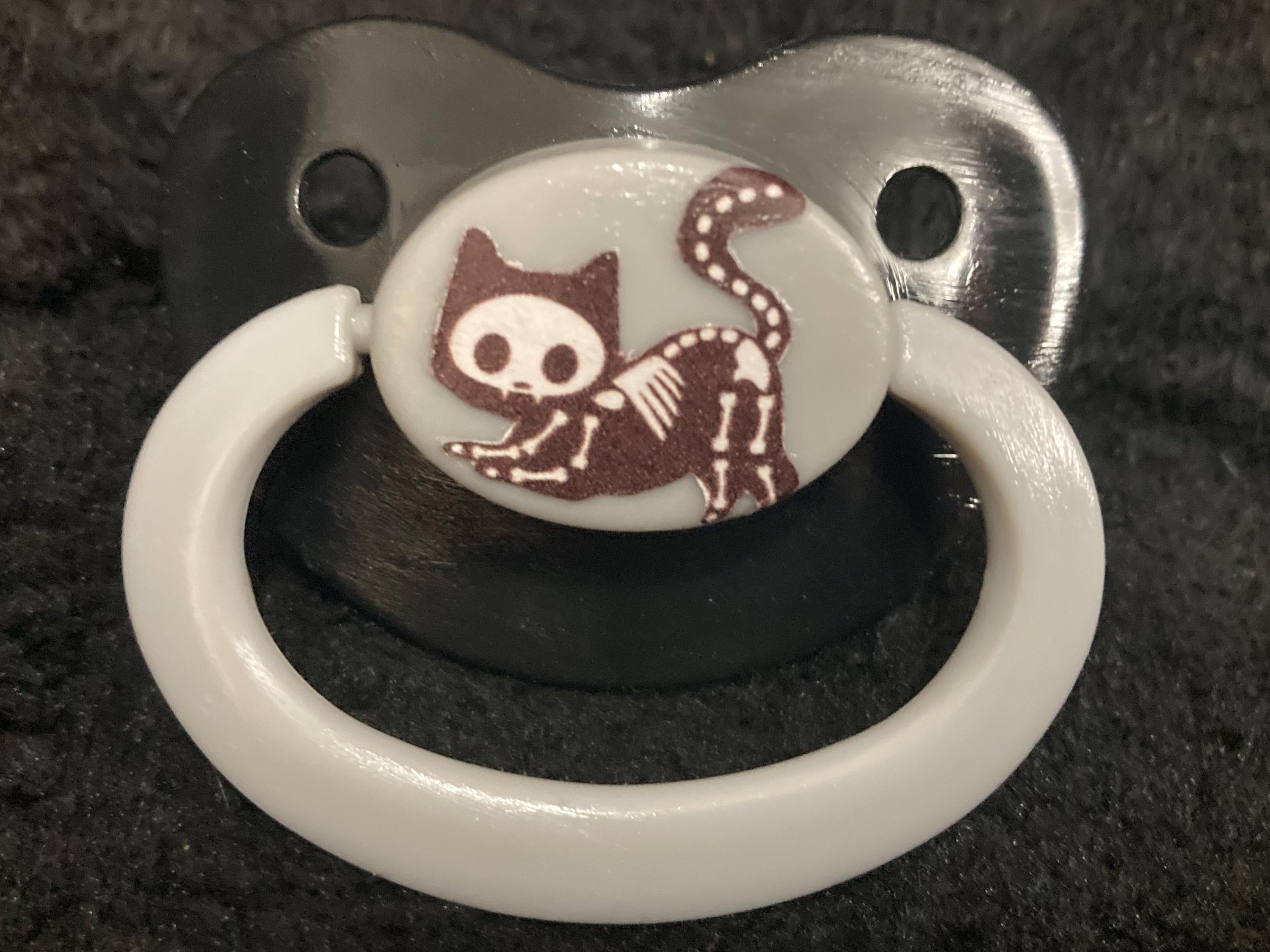 Purranormal Meowster Adult Pacifier, Goth Spooky Halloween Skeleton Cat Little Space Gear