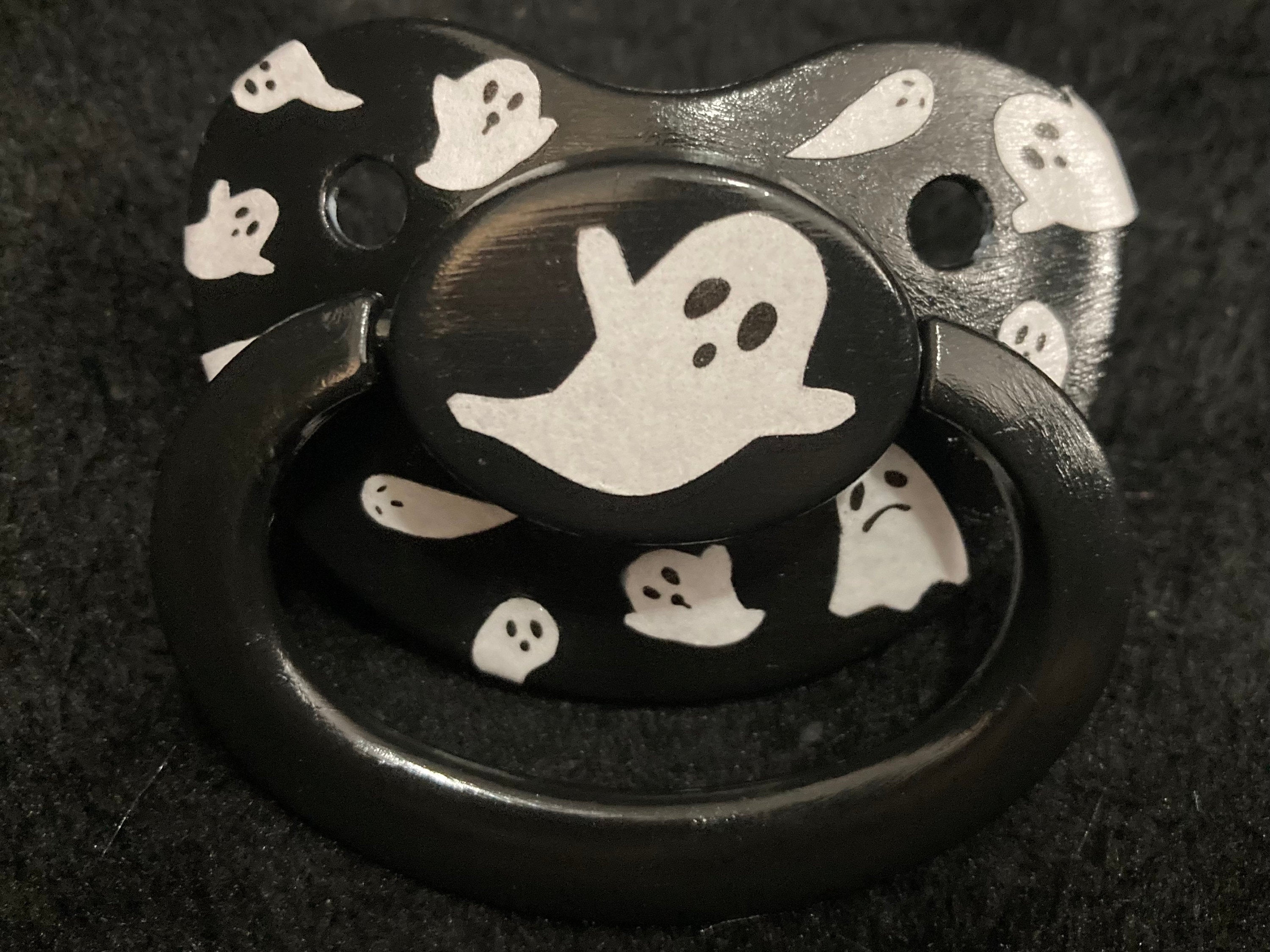 Ghosties Collage Adult Pacifier, Goth Spooky Halloween Little Space Gear