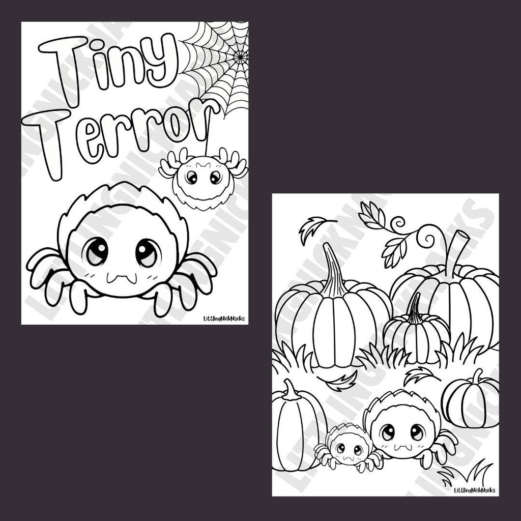 Cobweb Cuties Coloring Pages, Little Space Halloween Spooky Goth Coloring
