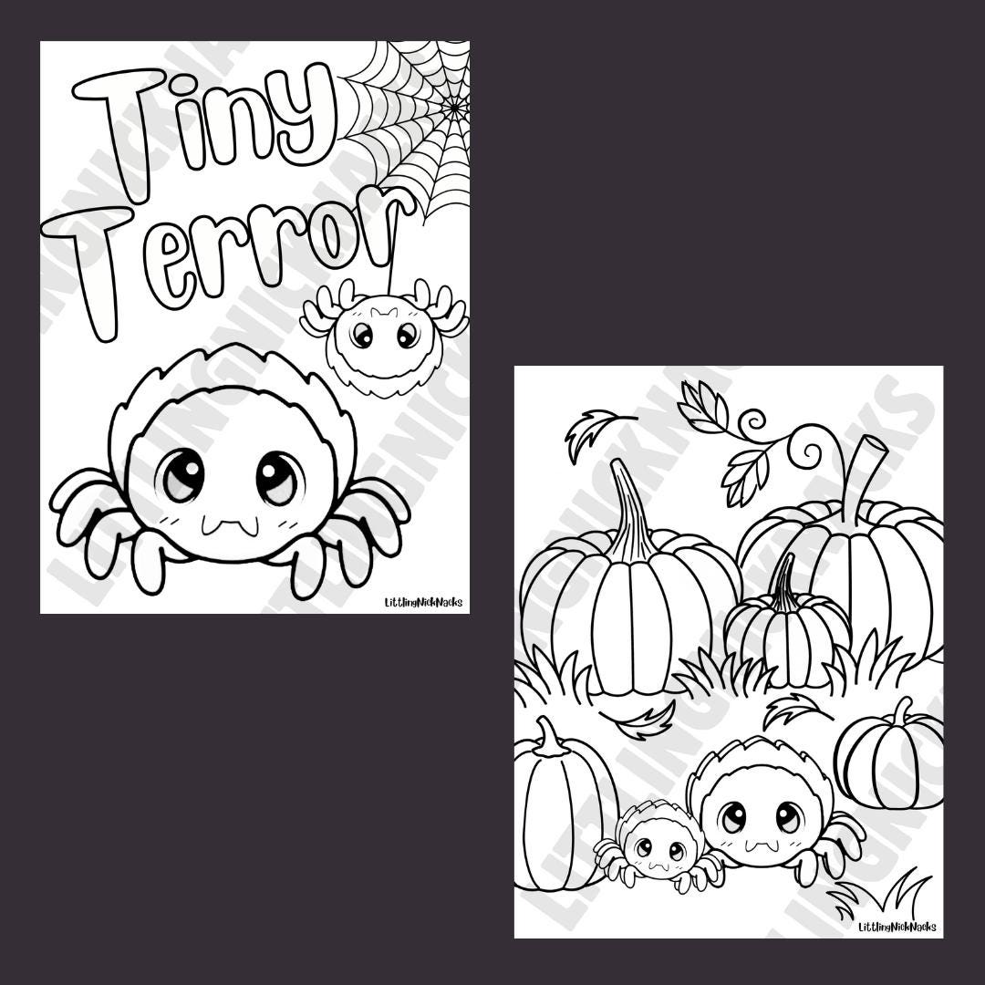 Cobweb Cuties Coloring Pages, Little Space Halloween Spooky Goth Coloring