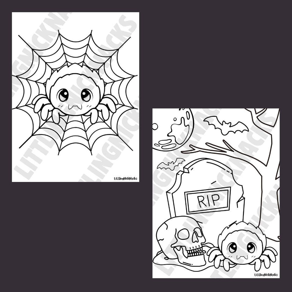 Cobweb Cuties Coloring Pages, Little Space Halloween Spooky Goth Coloring