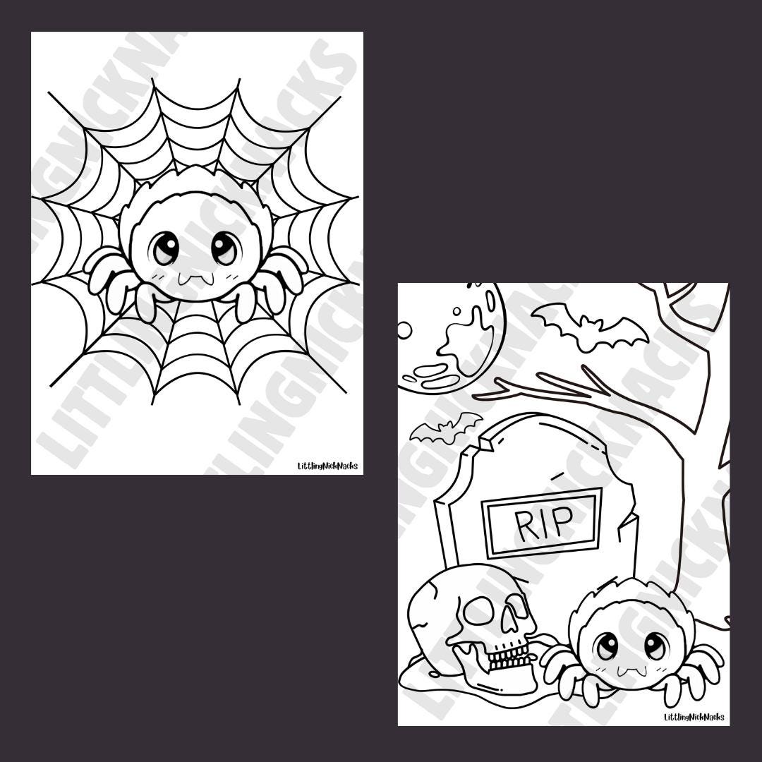 Cobweb Cuties Coloring Pages, Little Space Halloween Spooky Goth Coloring