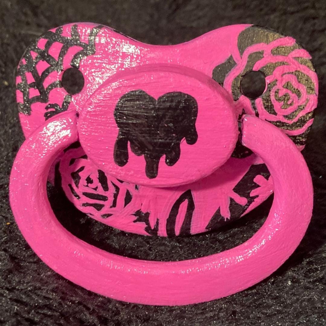Emo Rose Hand-Painted Adult Pacifier, Goth,  Spooky, Halloween, Punk Little Space Gear
