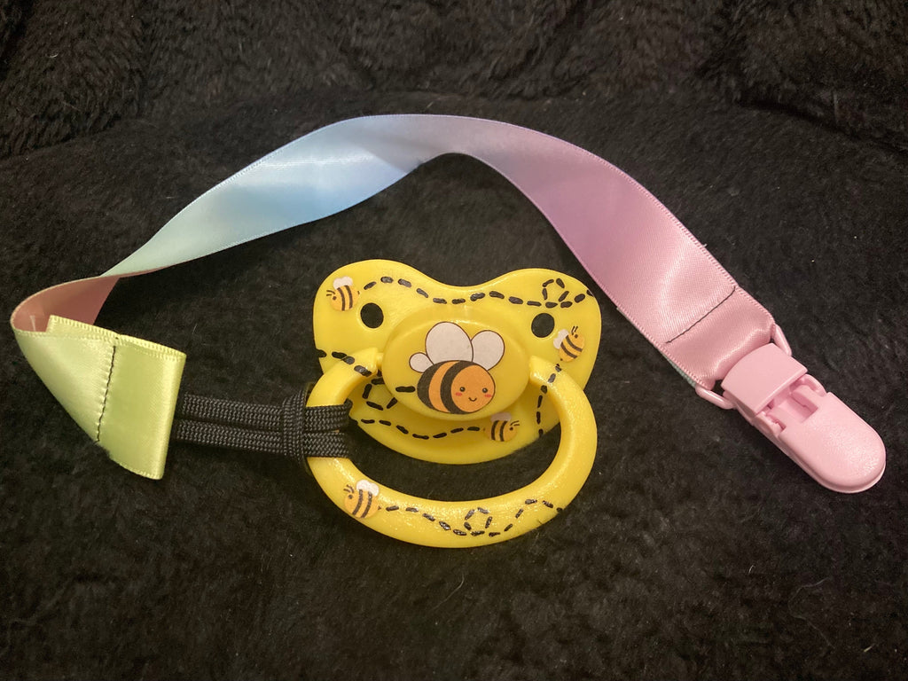 Buzzing Bees Mixed Medium Sticker Collage Painted Adult Pacifier, Little Space Gear