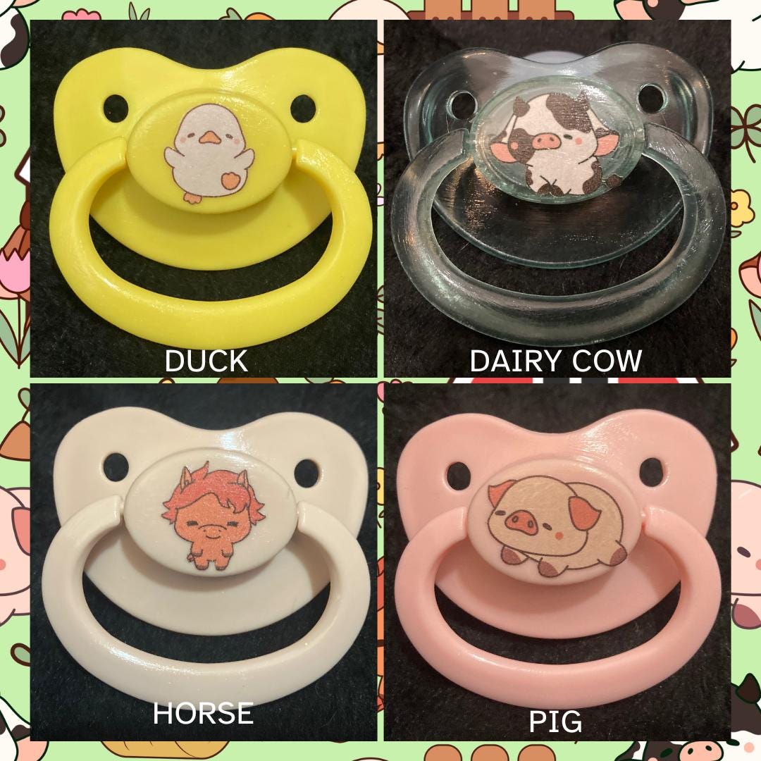 Hay There! Adult Pacifier, Farm, Barnyard, Pig, Horse, Cow, Goat, Sheep, Lamb, Ram Little Space Gear