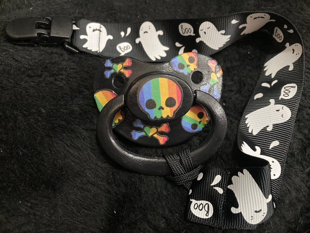 Rainbow Skull Collage Adult Pacifier, Little Space Agere Gear