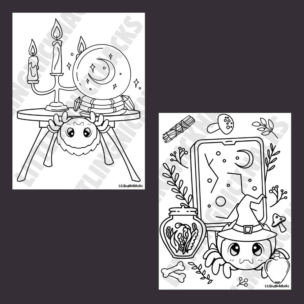 Cobweb Cuties Coloring Pages, Little Space Halloween Spooky Goth Coloring