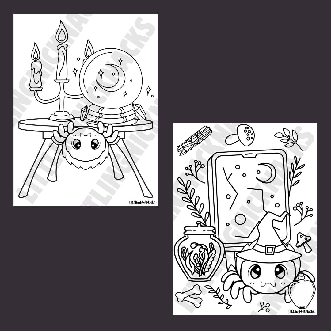 Cobweb Cuties Coloring Pages, Little Space Halloween Spooky Goth Coloring