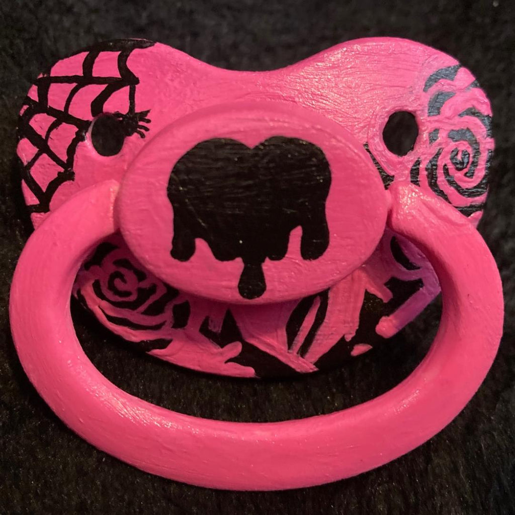 Emo Rose Hand-Painted Adult Pacifier, Goth,  Spooky, Halloween, Punk Little Space Gear