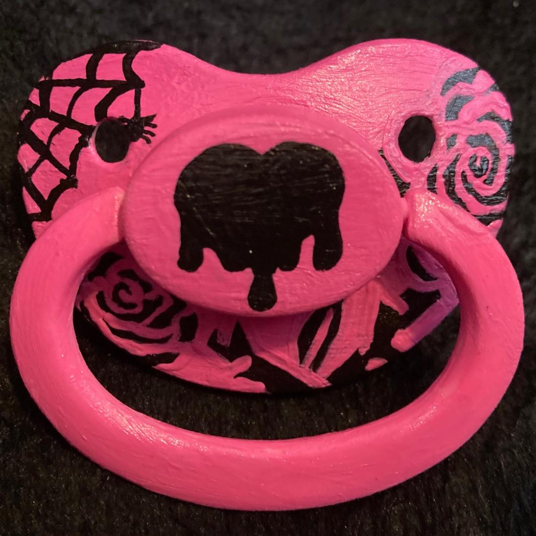 Emo Rose Hand-Painted Adult Pacifier, Goth,  Spooky, Halloween, Punk Little Space Gear