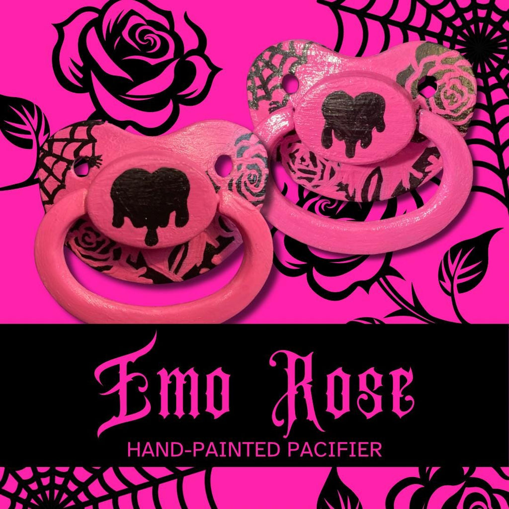 Emo Rose Hand-Painted Adult Pacifier, Goth,  Spooky, Halloween, Punk Little Space Gear