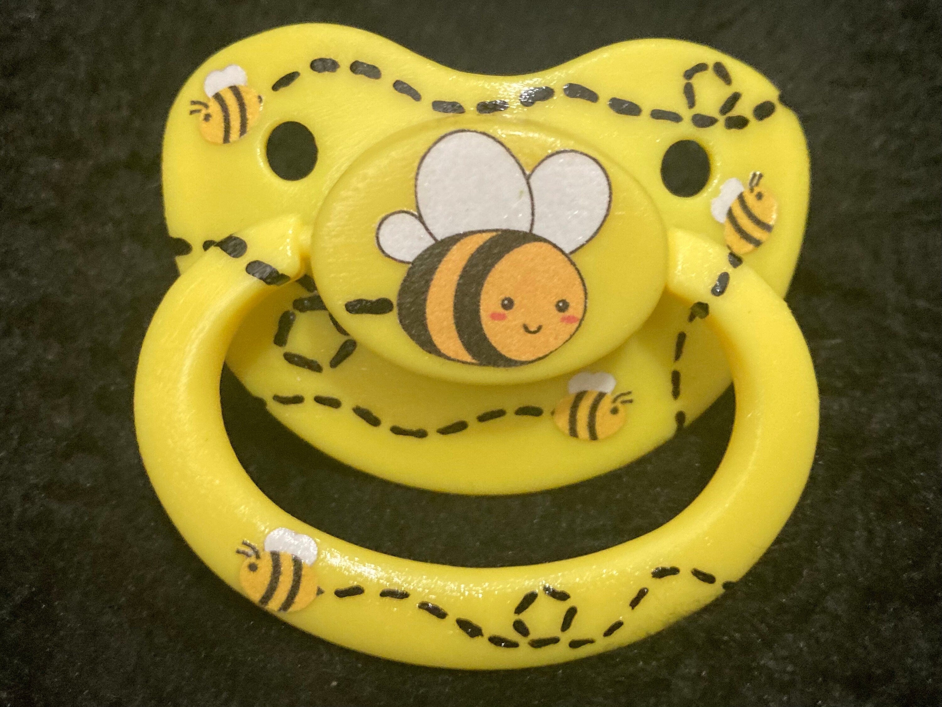 Buzzing Bees Mixed Medium Sticker Collage Painted Adult Pacifier, Little Space Gear