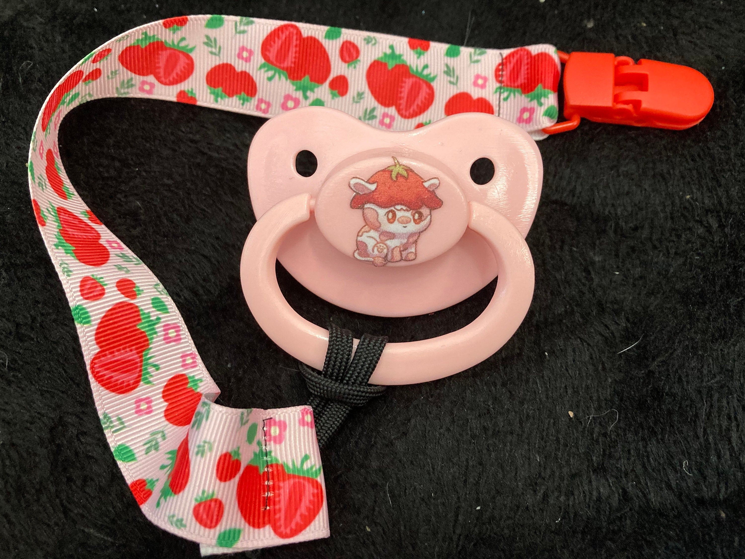 Berry Bovine Adult Pacifier, Strawberry Cow Cottagecore Cute Kawaii Little Space Gear