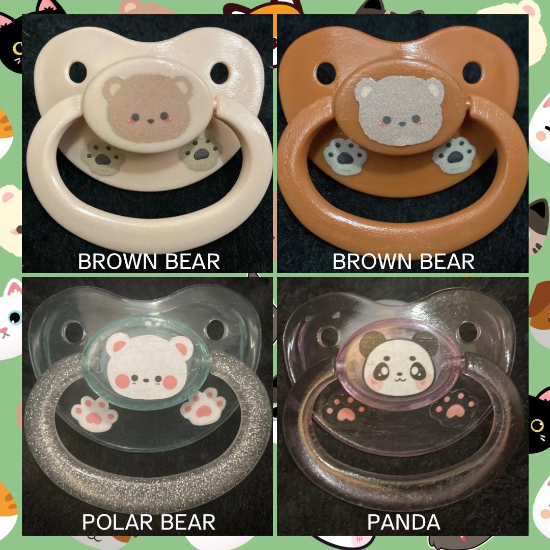 Animal Pals Collage Adult Pacifier, Various Styles, Cat, Dog, Bear, Fox, Little Space Gear