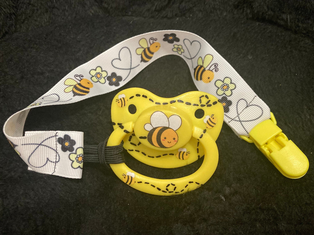 Buzzing Bees Mixed Medium Sticker Collage Painted Adult Pacifier, Little Space Gear