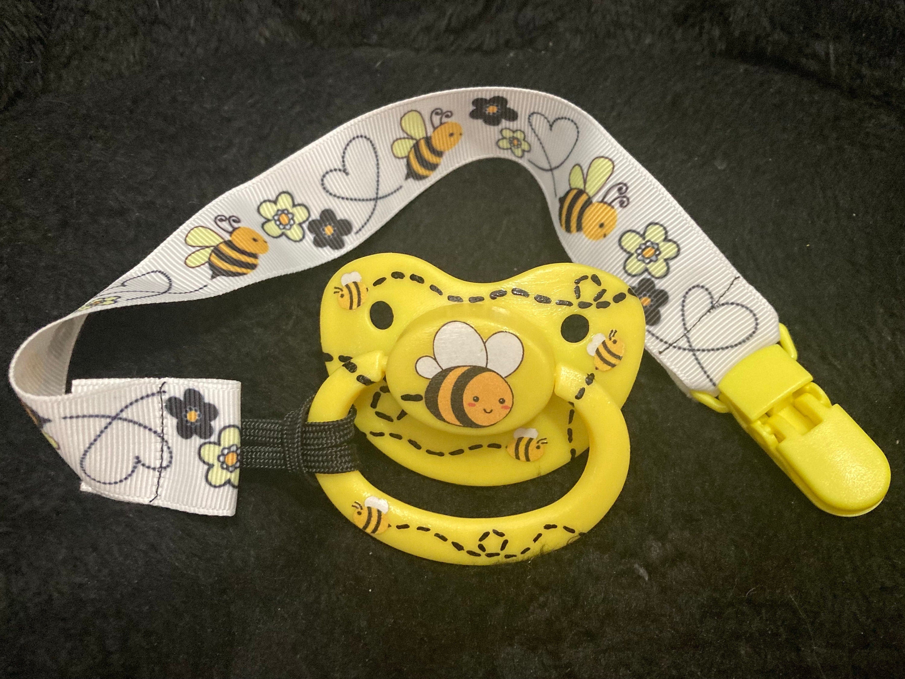 Buzzing Bees Mixed Medium Sticker Collage Painted Adult Pacifier, Little Space Gear
