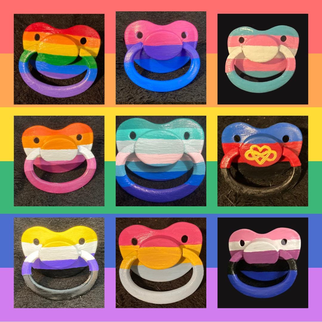 Pride Flags Hand-painted Adult Pacifier, Custon LGBT+ Little Space Gear