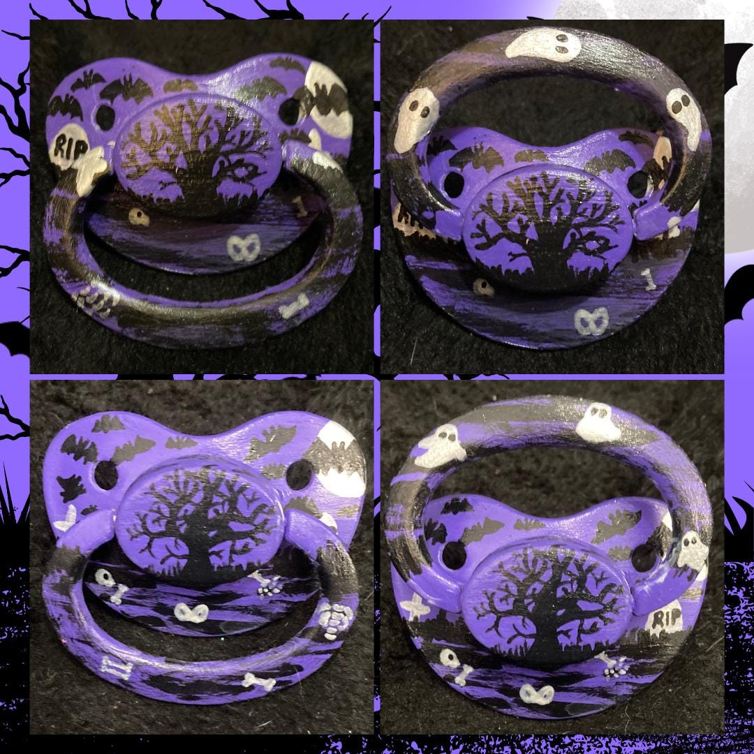 Spooky Hollow Hand-Painted Adult Pacifier, Goth Halloween Little Space Gear