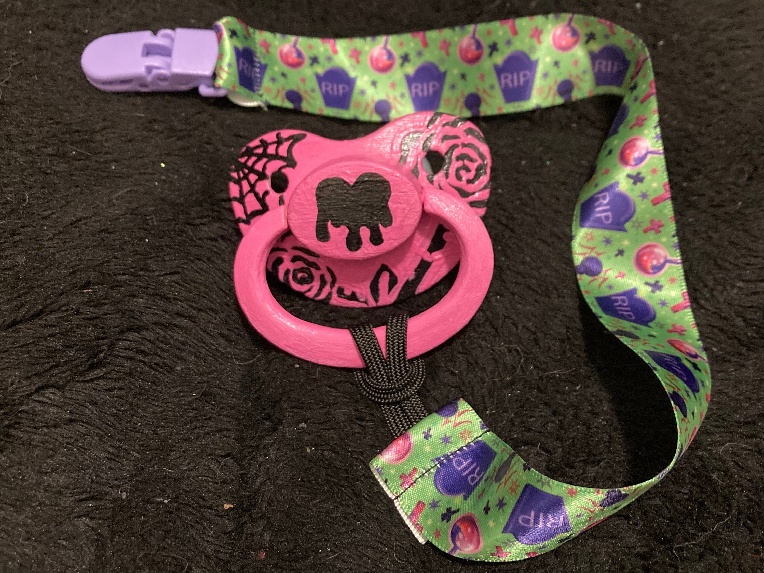 Emo Rose Hand-Painted Adult Pacifier, Goth,  Spooky, Halloween, Punk Little Space Gear