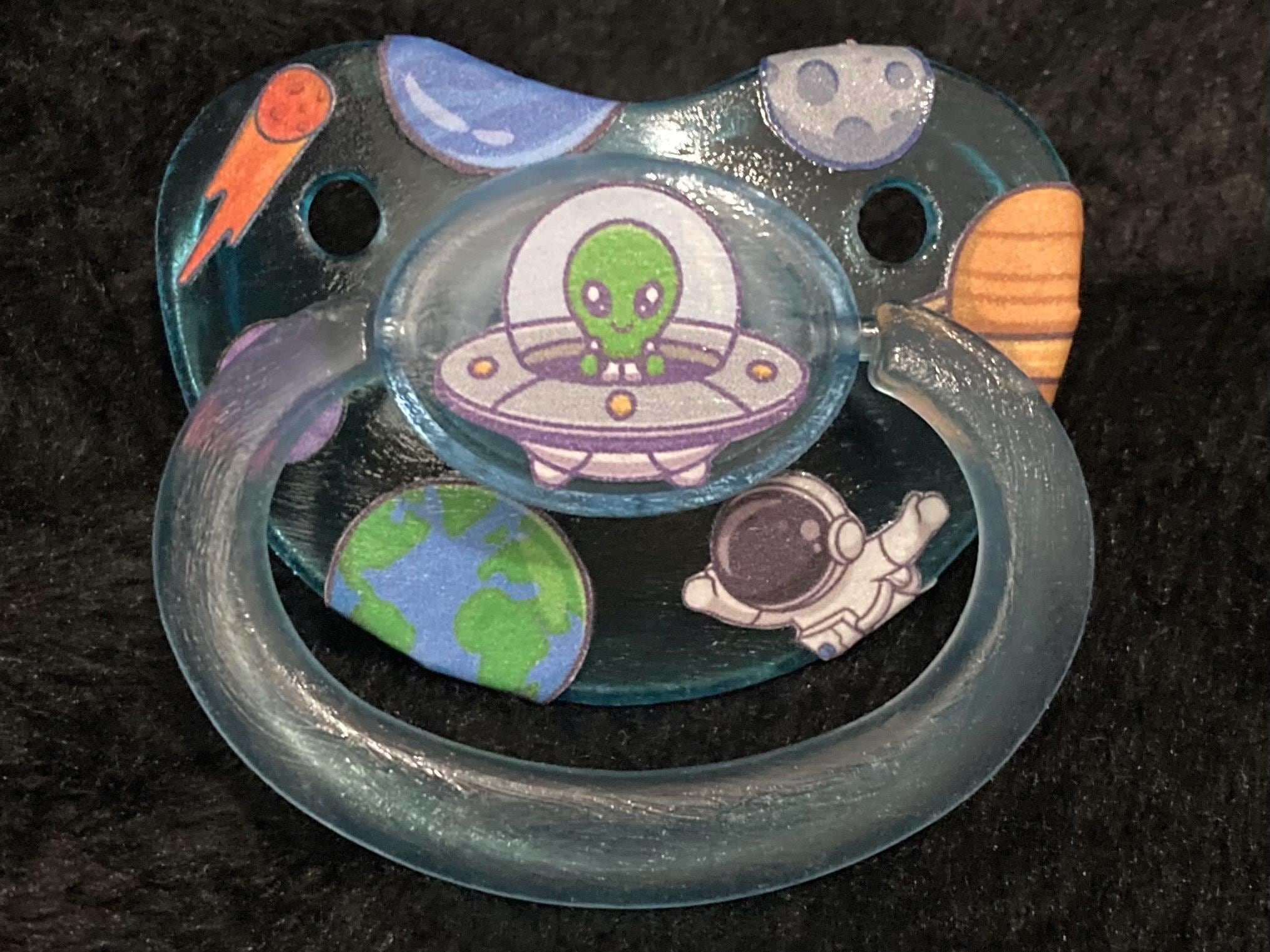 Astro Tot Sticker Collage Adult Pacifier, Outer Space, Galaxy Little Space Gear