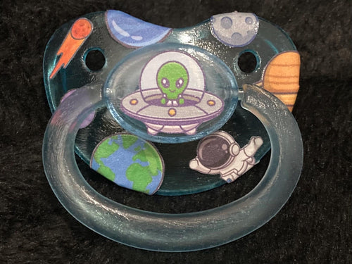 Astro Tot Sticker Collage Adult Pacifier, Outer Space, Galaxy Little Space Gear