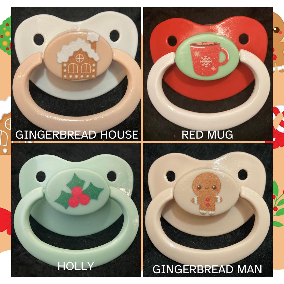 Cozy Cheer Adult Pacifier, Gingerbread Man, Snowman, Candy Cane Winter Holiday Christmas Little Space Gear