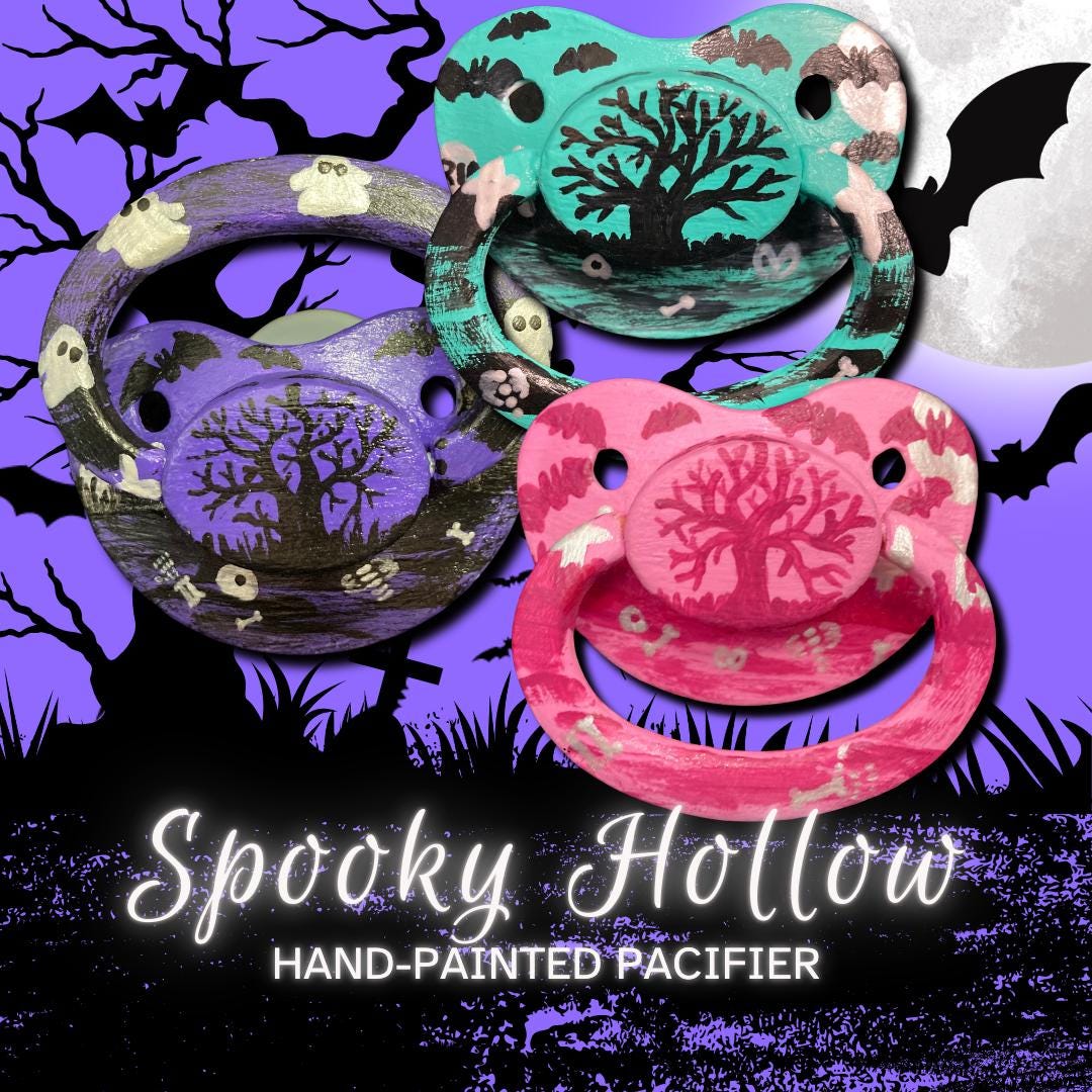 Spooky Hollow Hand-Painted Adult Pacifier, Goth Halloween Little Space Gear
