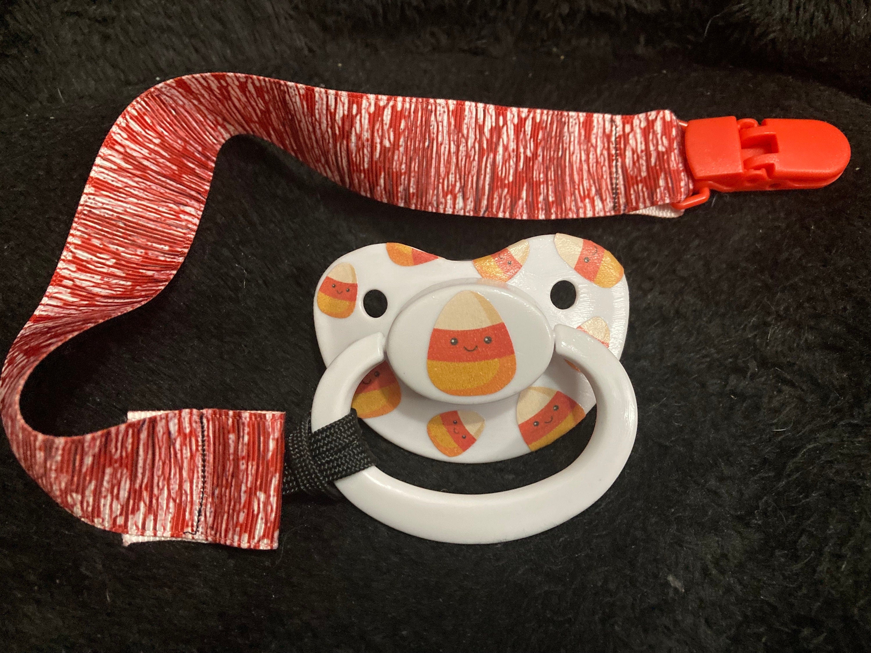 Candy Corn Collage Adult Pacifier, Goth Spooky Halloween Little Space Gear
