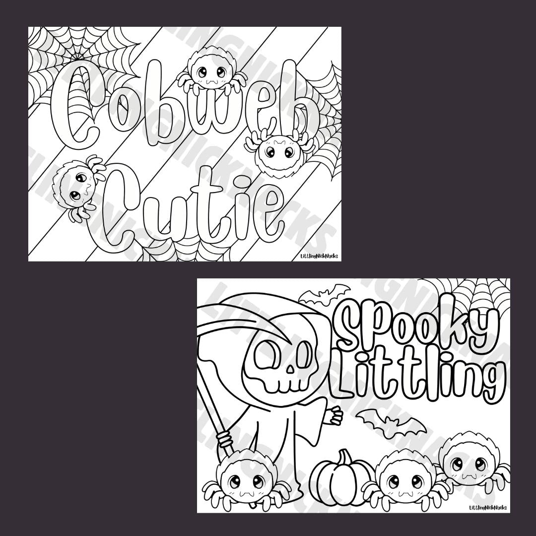 Cobweb Cuties Coloring Pages, Little Space Halloween Spooky Goth Coloring