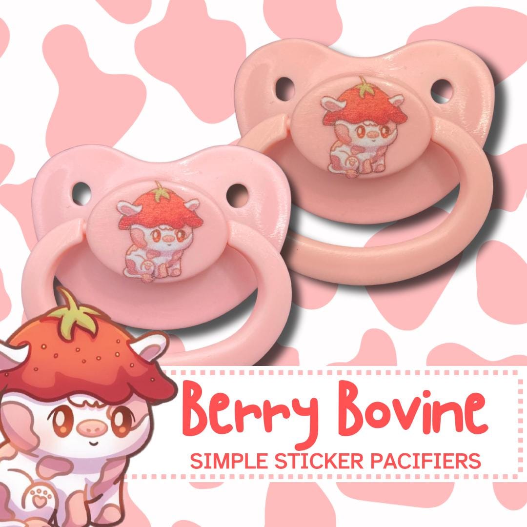Berry Bovine Adult Pacifier, Strawberry Cow Cottagecore Cute Kawaii Little Space Gear