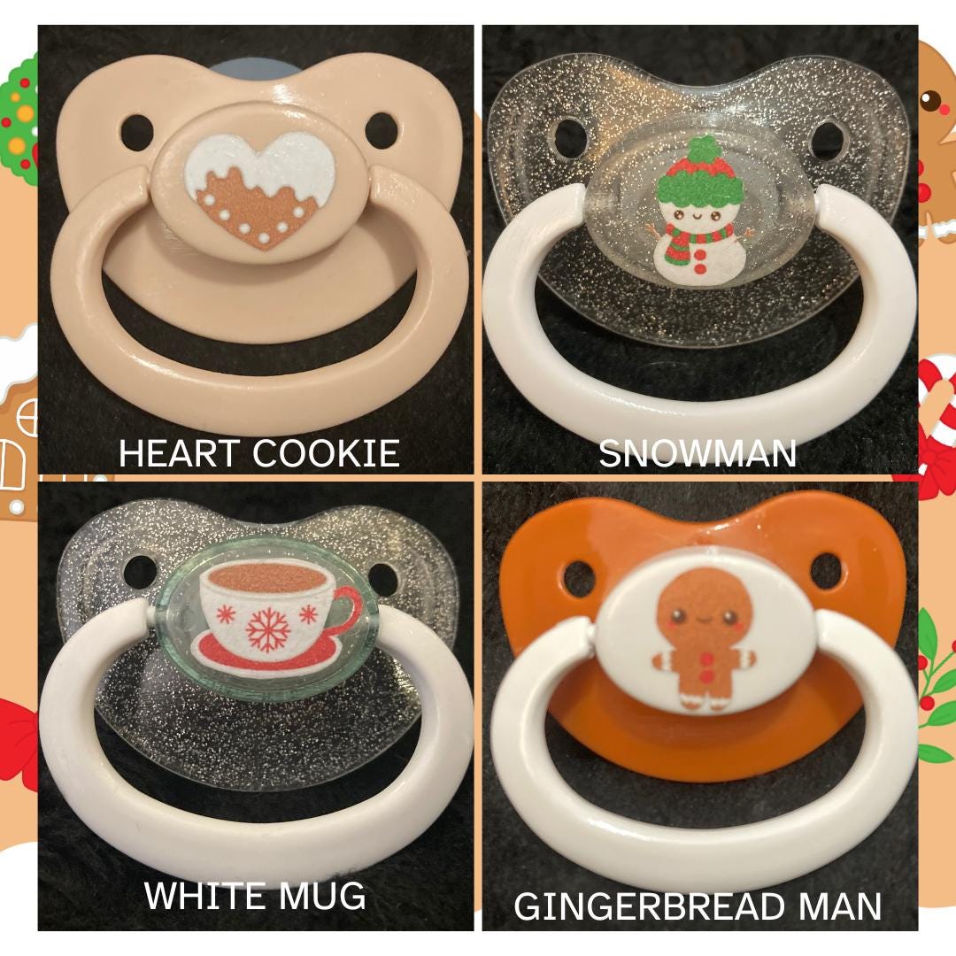 Cozy Cheer Adult Pacifier, Gingerbread Man, Snowman, Candy Cane Winter Holiday Christmas Little Space Gear