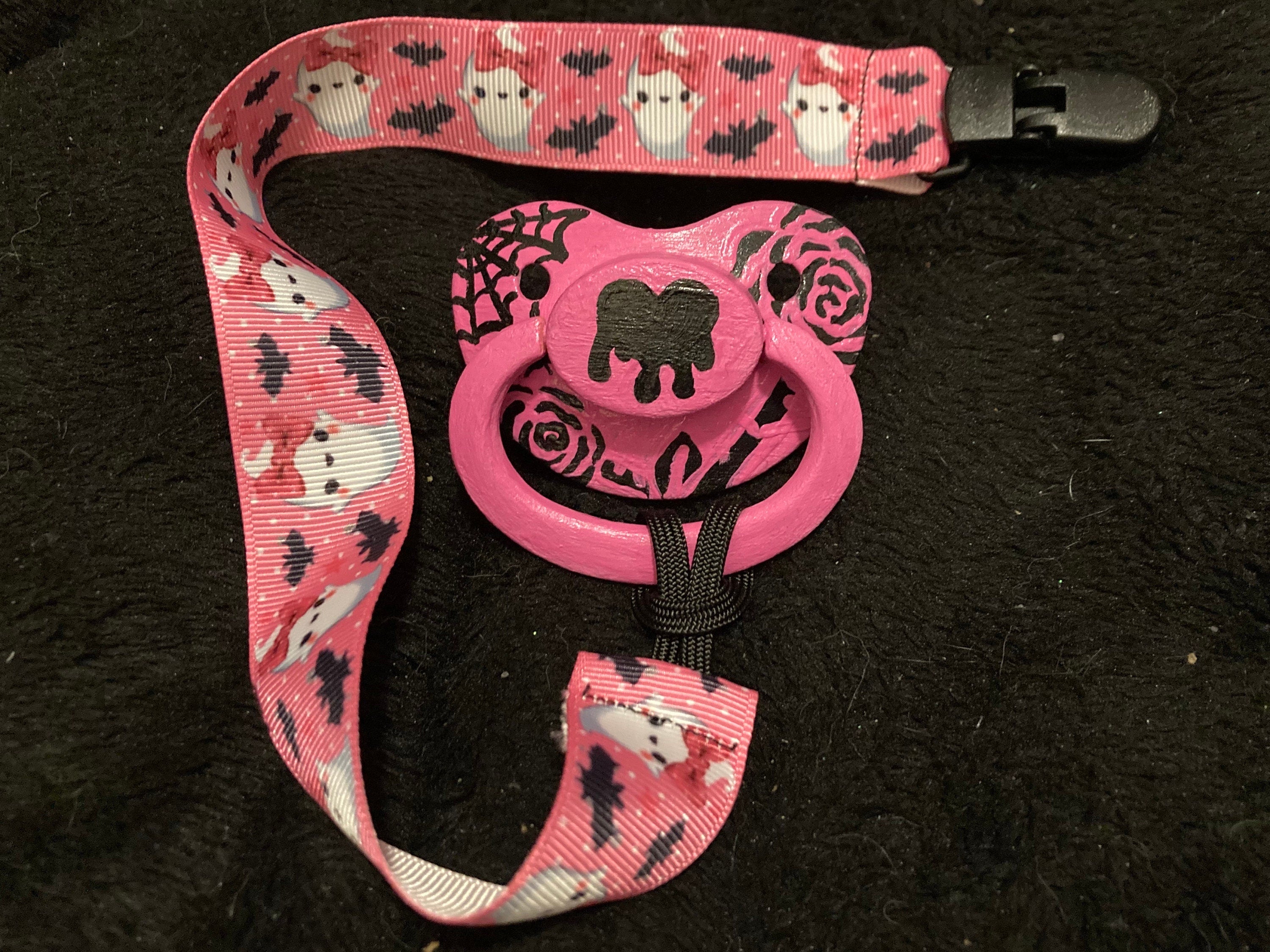 Emo Rose Hand-Painted Adult Pacifier, Goth,  Spooky, Halloween, Punk Little Space Gear
