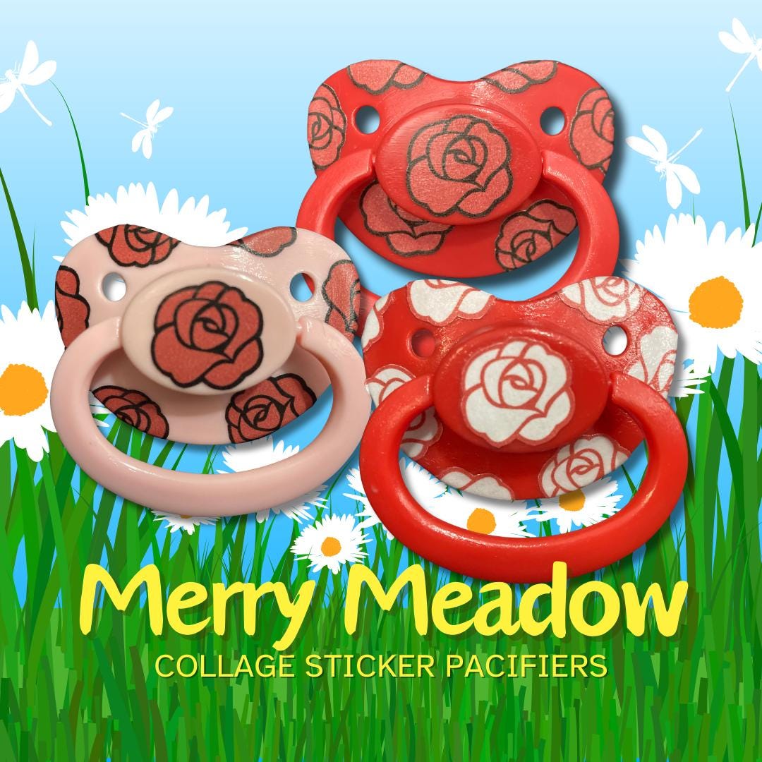 Merry Meadow Collage Adult Pacifier, Rose, Daisy, Sunflower, Flower, Nature, Cottagecore Little Space Gear